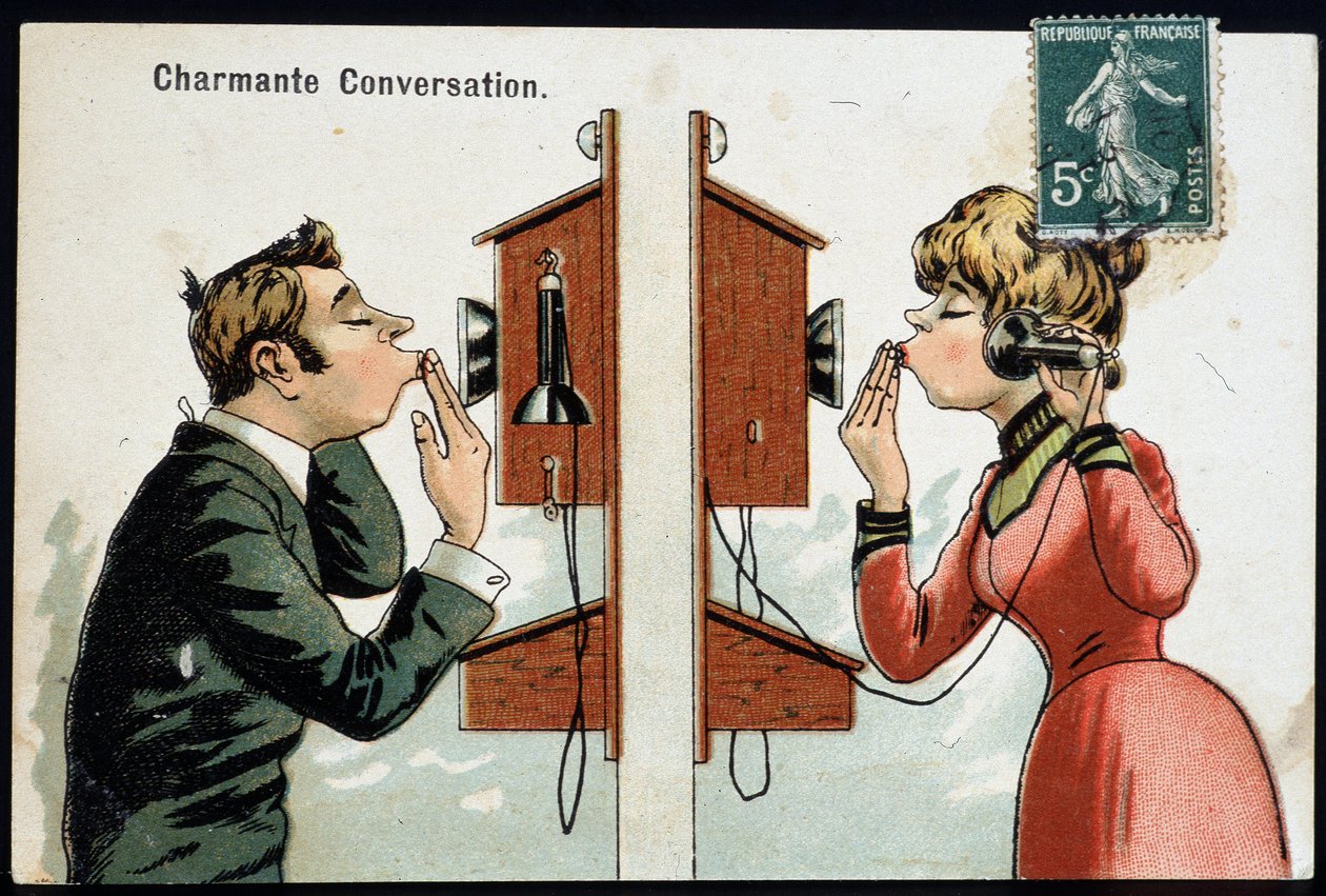 Carte postale humoristique sur le téléphone, début XXe siècle - French School