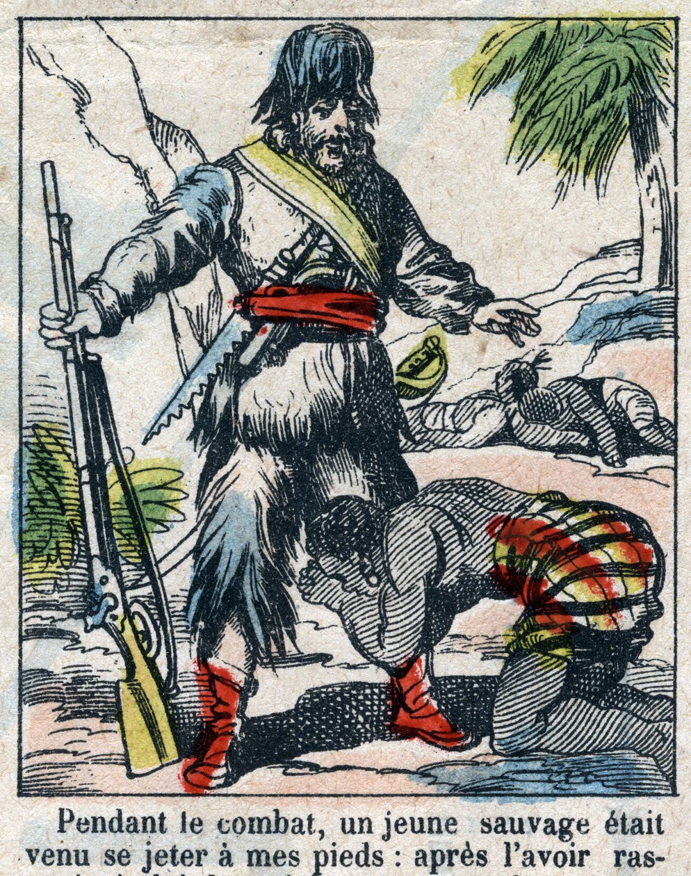 Illustration pour le livre de Daniel Defoe « Robinson Crusoé ». Imagerie d
