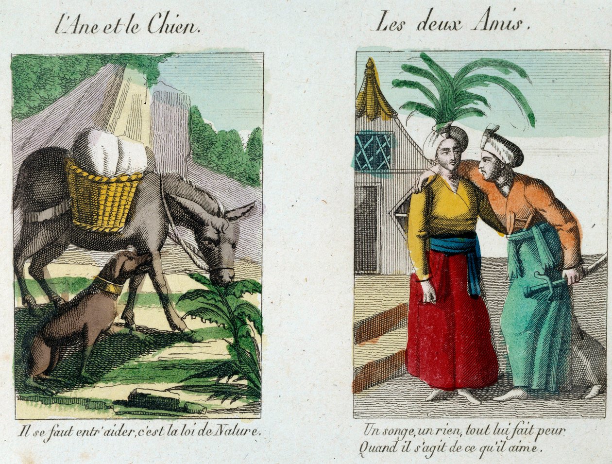 Illustration pour les fables de Jean de la Fontaine (1621-1695) : à gauche « L