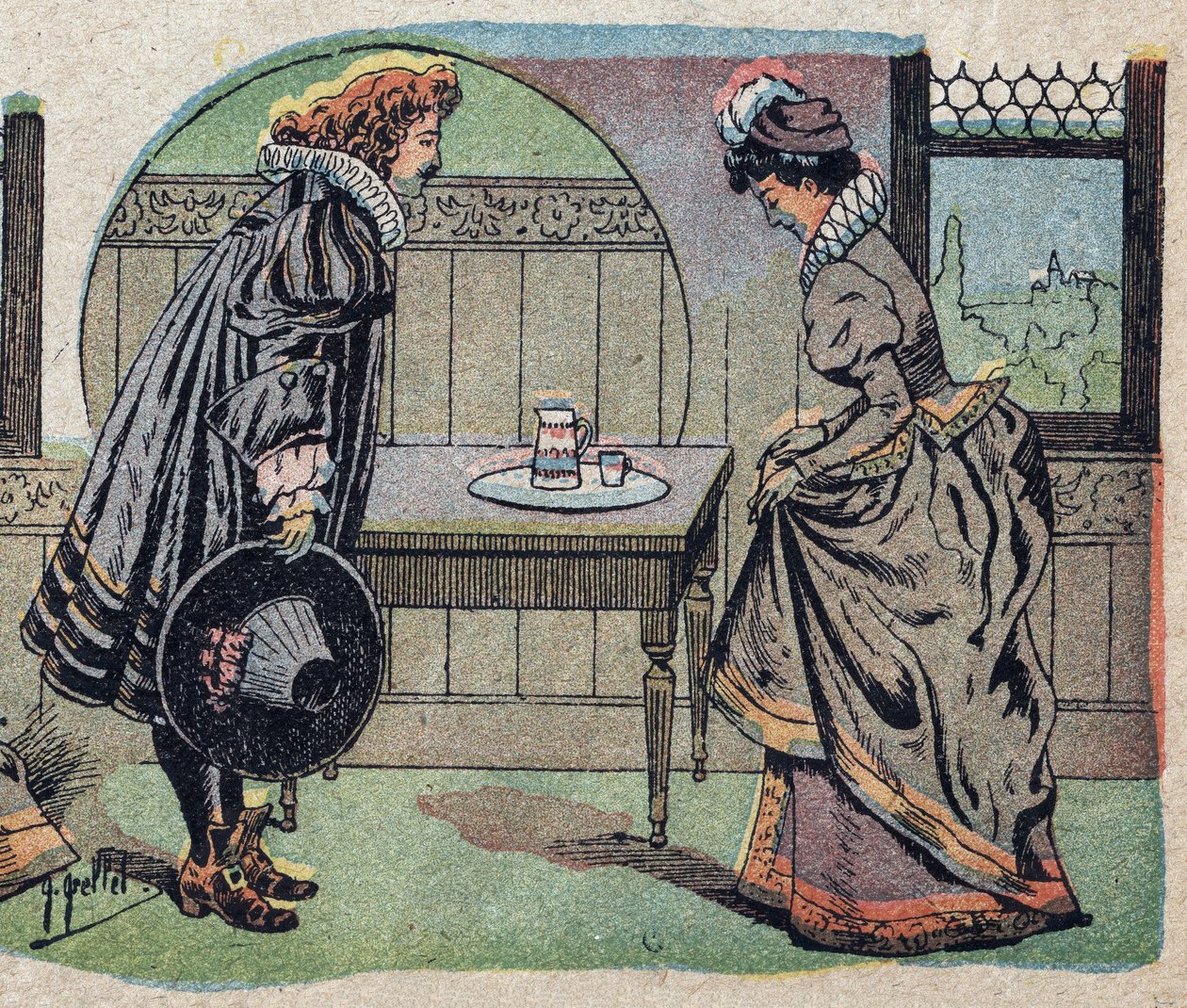 Illustration pour le conte « La Belle et la Bête » : la bête est devenue un prince plus beau. Gravure de l