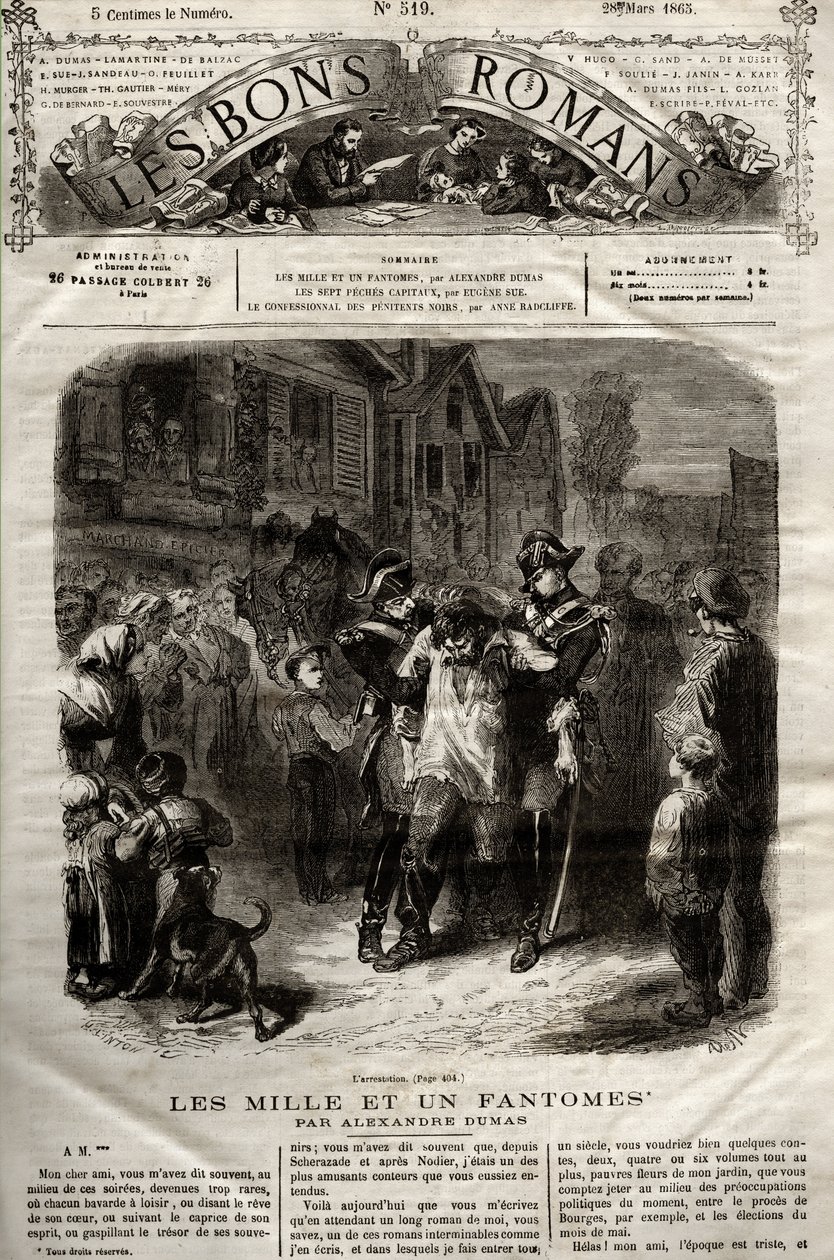 Illustration du roman « Les Mille Fantômes » par Alexandre Dumas père paru dans « Les Bons Romans » du 28/03/1865 - French School