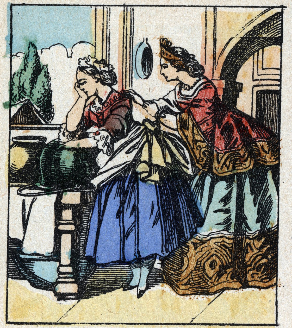 Illustration du conte de Charles Perrault « Cendrillon ou La Petite Pantoufle de Verre ». Gravure sur bois de l