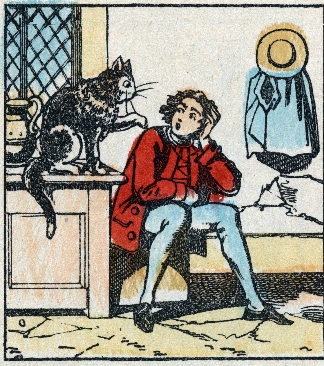 Illustration du conte de Charles Perrault « Le Chat botté ». Gravure sur bois d