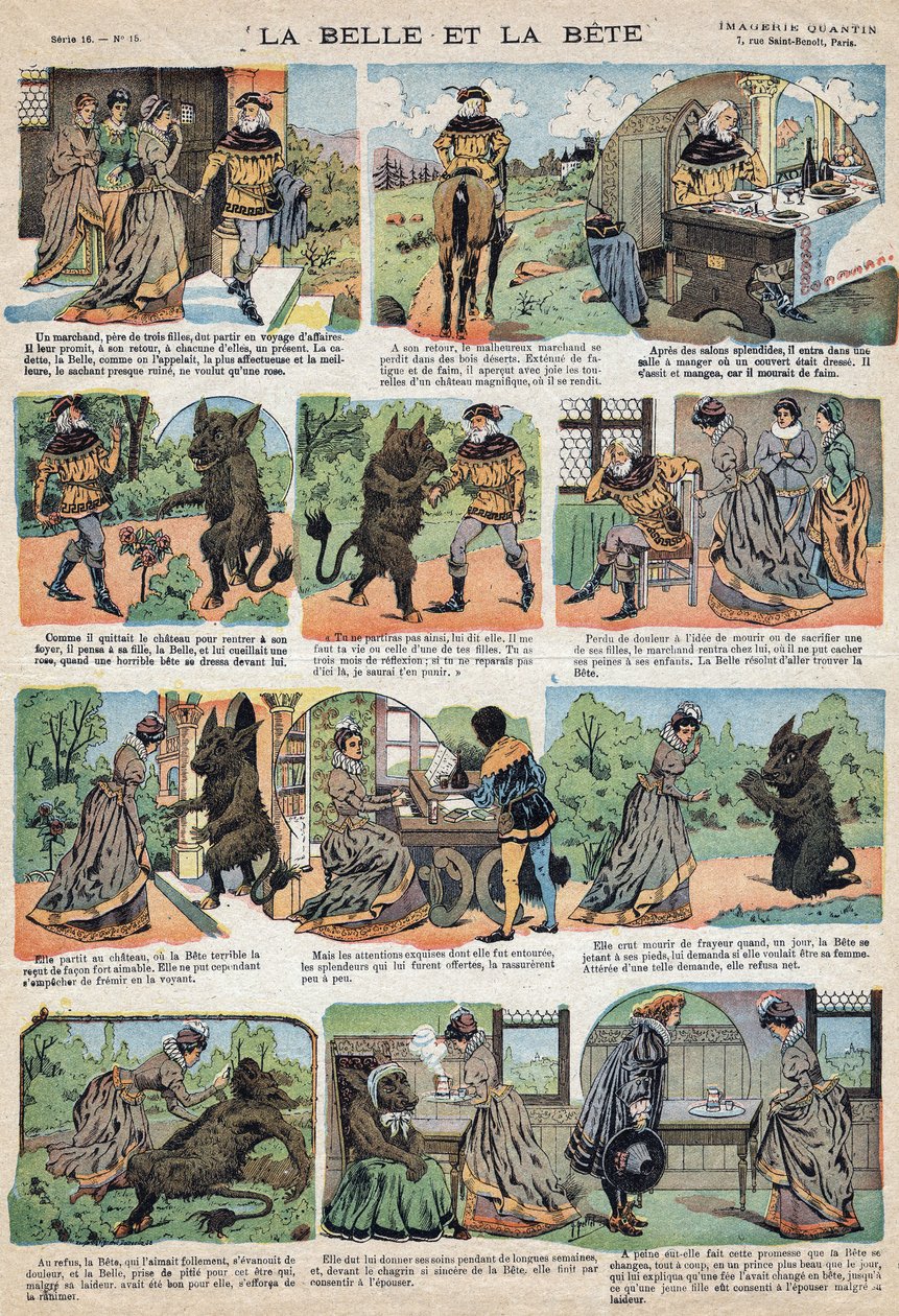 Illustration du conte « La Belle et la Bête » - French School