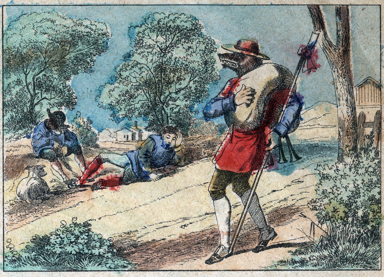 Illustration de la fable de Jean de La Fontaine (1621-1695) : le loup devenu berger. Imagerie d