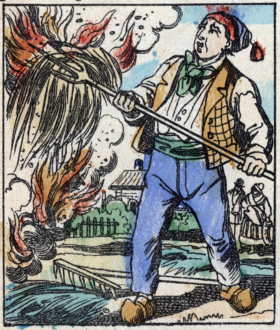 Illustration du conte "La Fourche du Diable". Gravure sur bois de l