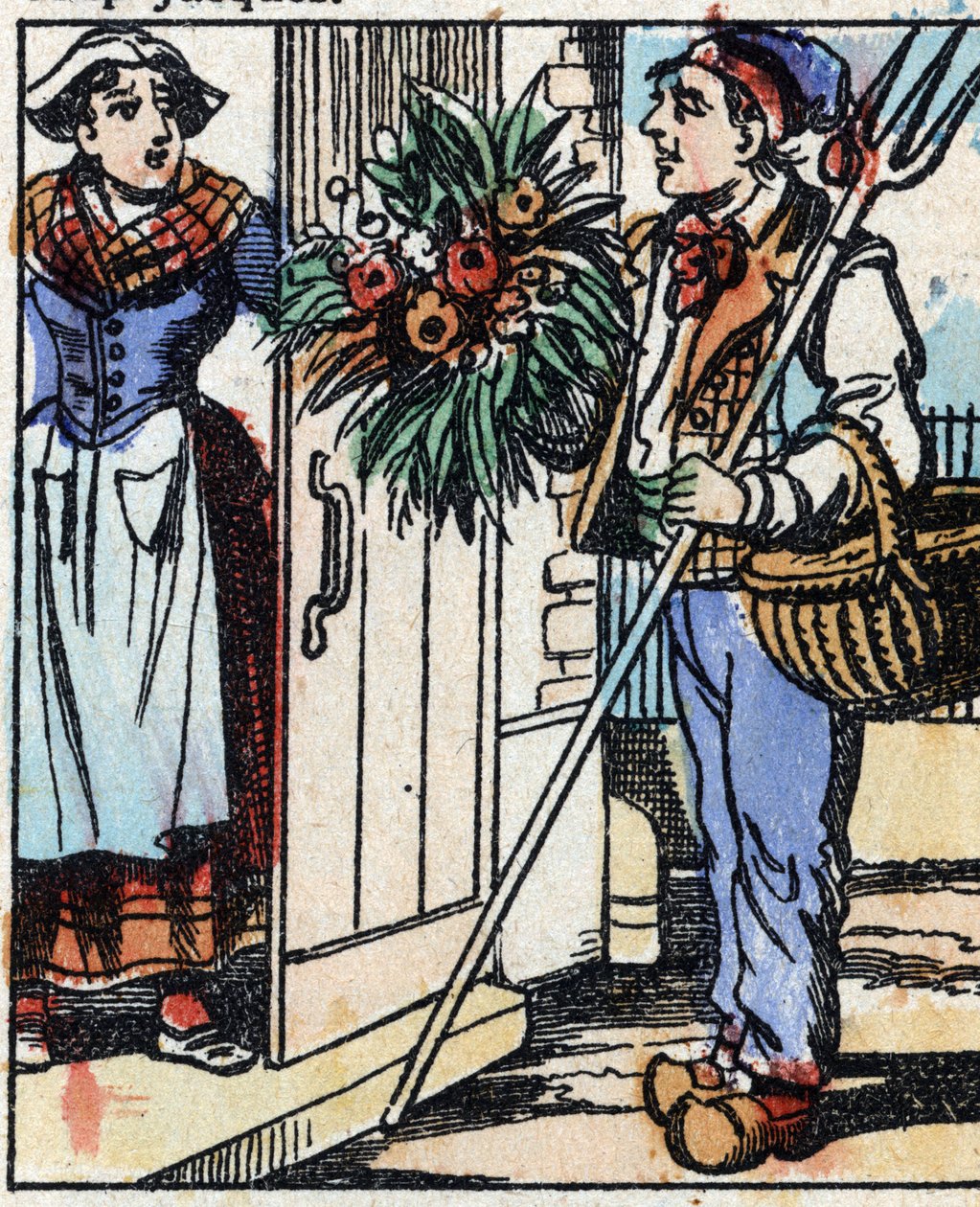 Illustration du conte "La Fourche du Diable". Gravure sur bois de l