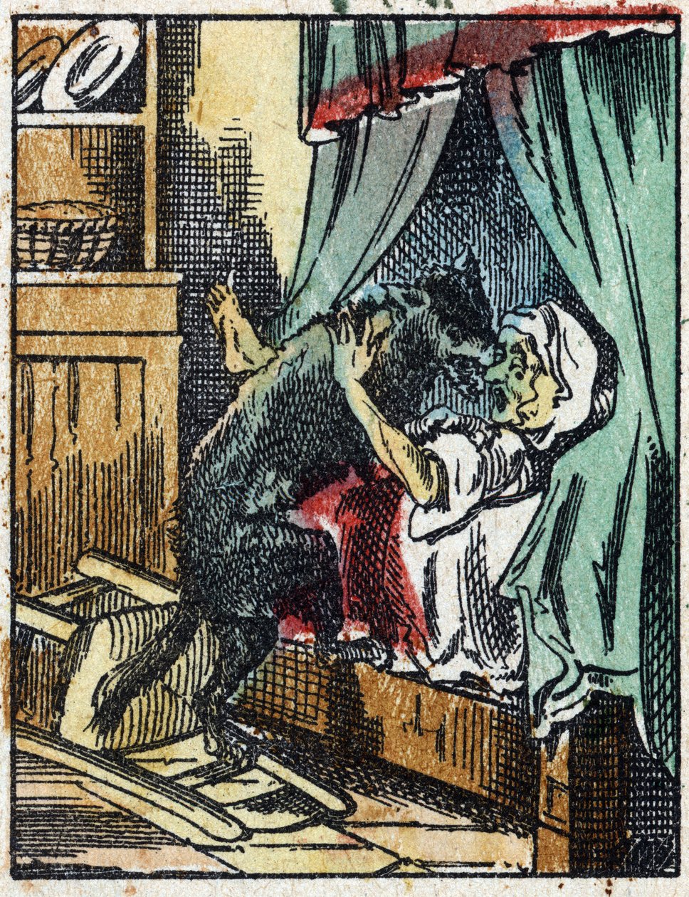 Illustration du conte « Le Petit Chaperon Rouge » de Charles Perrault. Gravure sur bois de l