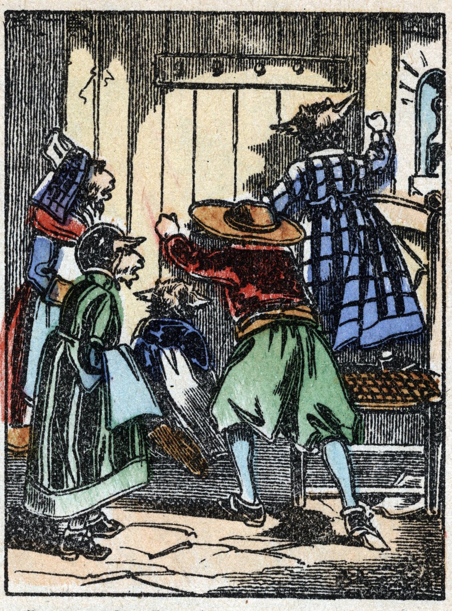 Illustration du conte « Le loup, la chèvre et les sept biquets ». Gravure sur bois de l
