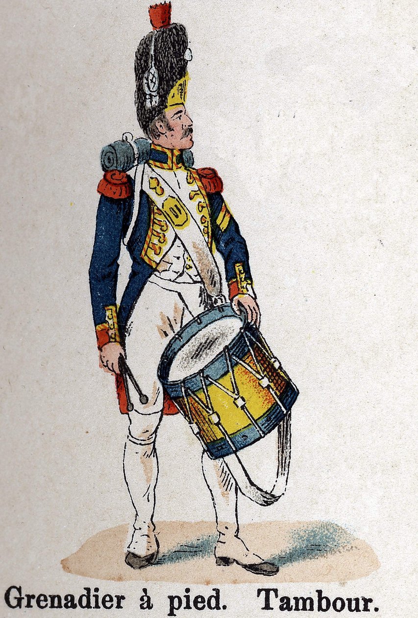 Garde impériale Napoléon Ier : Grenadier à pied - Tambour. Planche du livre Les Uniformes de l