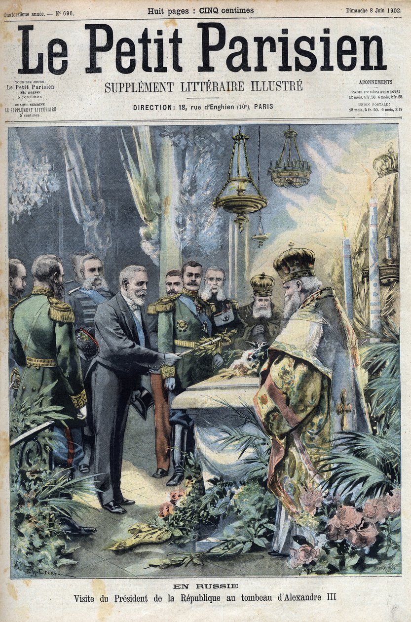 En Russie : visite du président Émile Loubet (1838-1929) à la tombe d