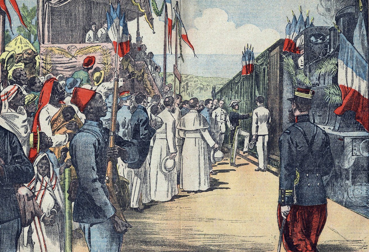 Inauguration du chemin de fer reliant Thiès à Kayes au Sénégal, début du 20e siècle - French School