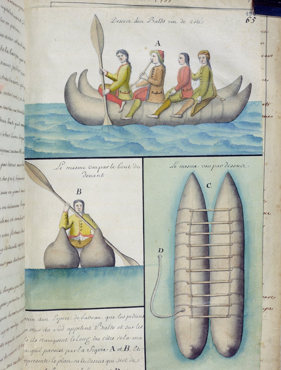 Indiens des mers du Sud utilisant des bateaux appelés Balds - French School