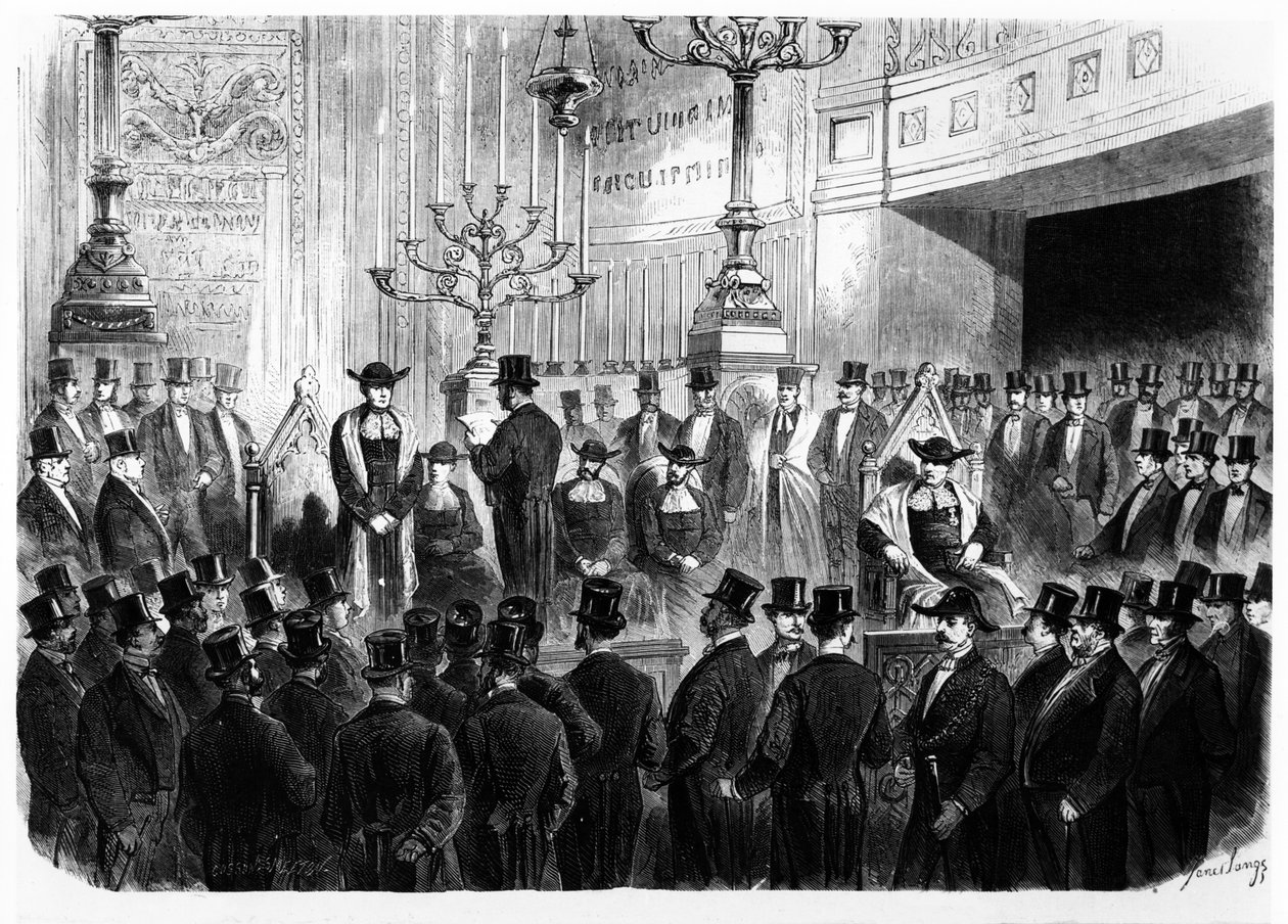 Installation de Lazard Isidor comme Grand Rabbin de France en 1867 à la Synagogue de la Rue Notre-Dame-de-Nazareth à Paris - French School