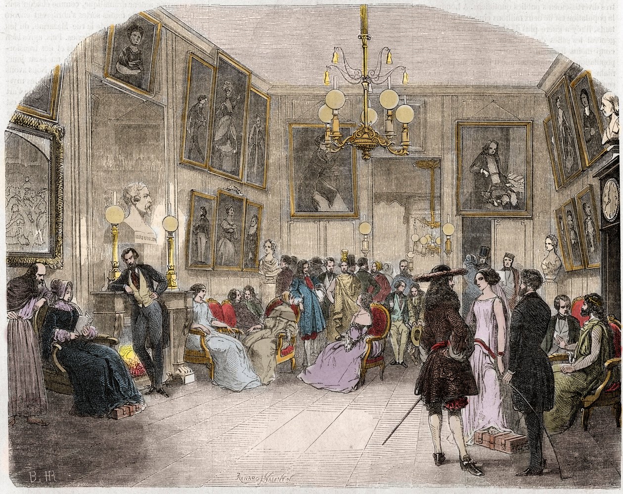 Vue intérieure du foyer des artistes (Comédie-Française à Paris) - Vue intérieure du foyer des artistes - Comédie-Française - Gravure dans « Tableau de Paris » par Edmond Texier 1852 - French School