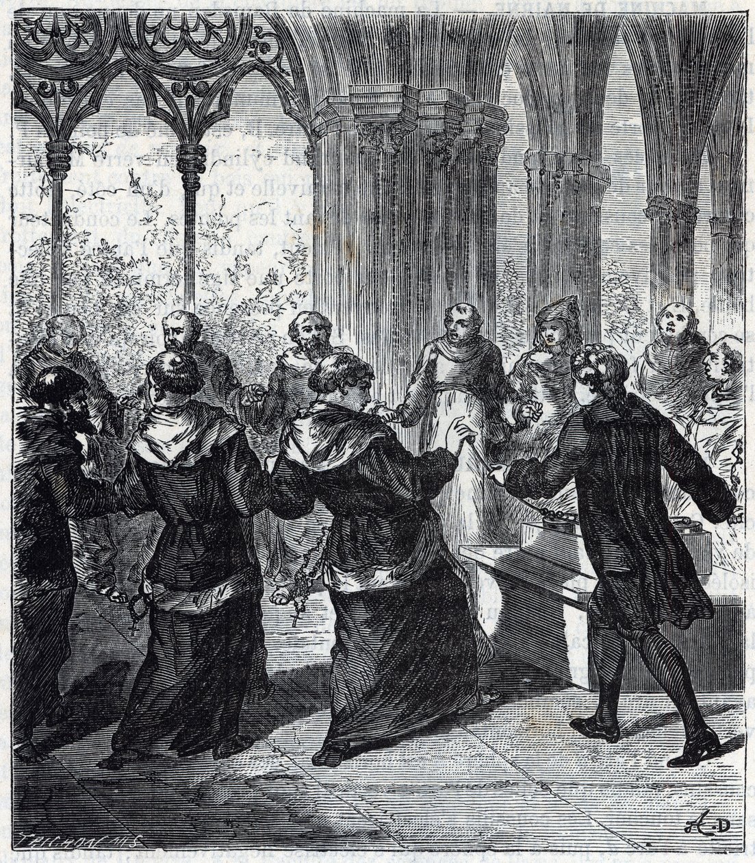 JEAN ANTOINE NOLLET (1700-1770) donne une commotion électrique aux religieux d