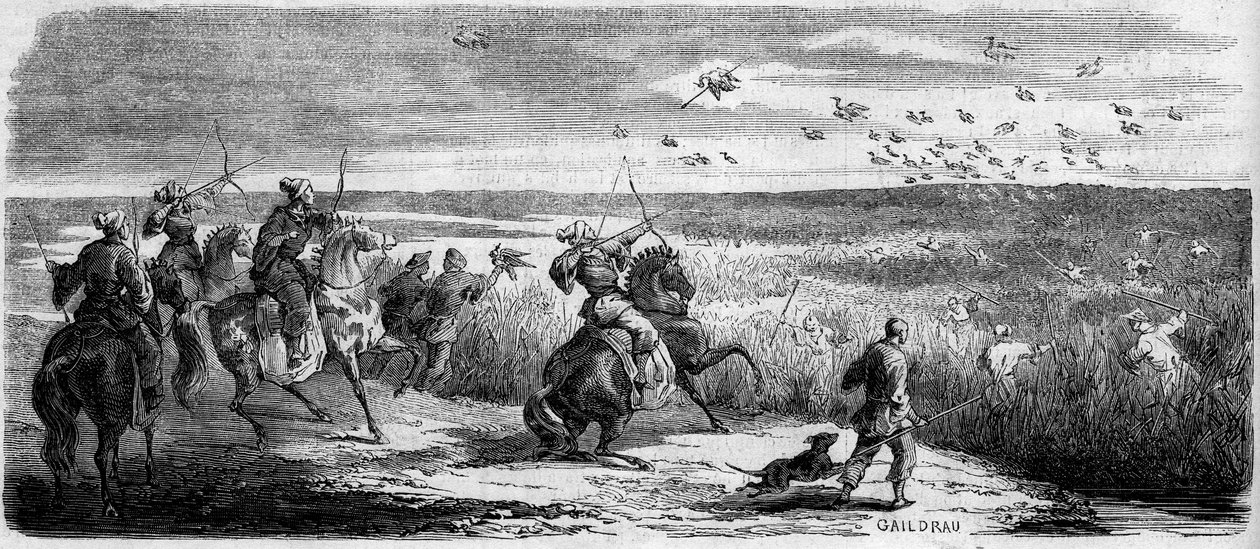 Scènes japonaises : chasse aux oiseaux. Japon - French School