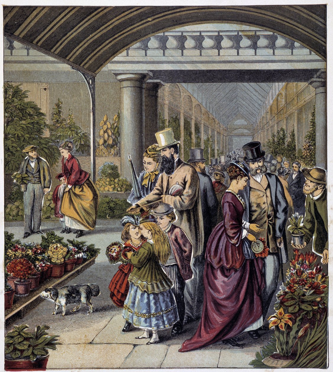 Jardin aux fleurs - dans « Boutique des petits enfants : en vacances », éd. Hachette, vers 1900 - French School