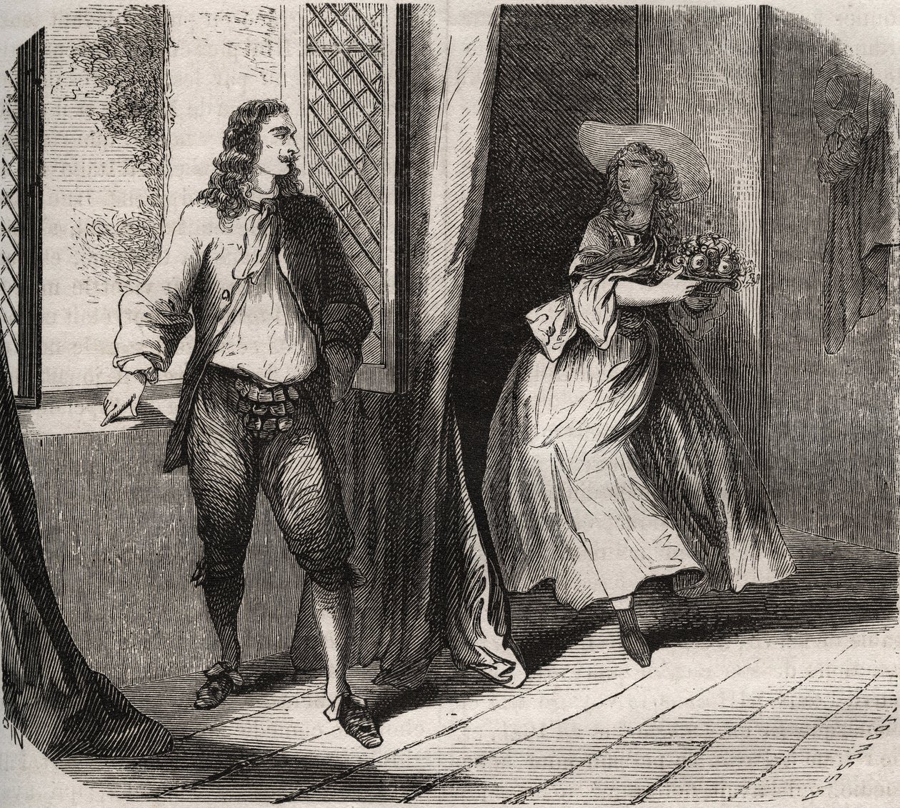 Jean Baptiste Poquelin, dit Molière (1622-1673) propose à la comédienne Mademoiselle de Brie (Catherine Leclerc du Rose) - French School