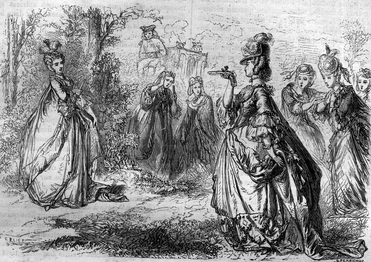 Jeanne Bécu, comtesse (ou Madame) du Barry (1743-1793) favorite de Louis XV au Pavillon de Lucienne. Gravure dans « Histoire des papes-rois-reines-et-empereurs à travers les siècles » par Maurice Lachatre - French School