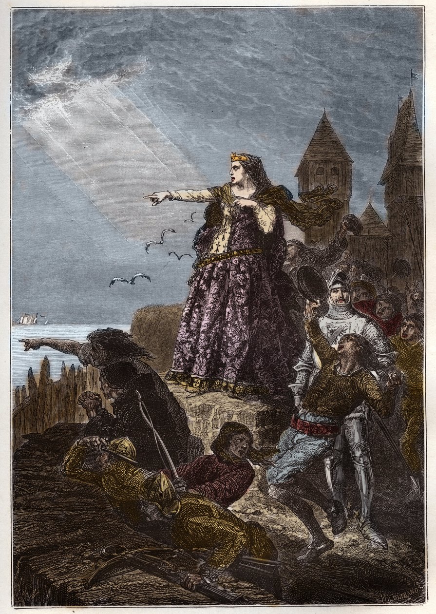 Jeanne de Flandre aperçoit la flotte anglaise arrivant pour secourir Hennebont - French School