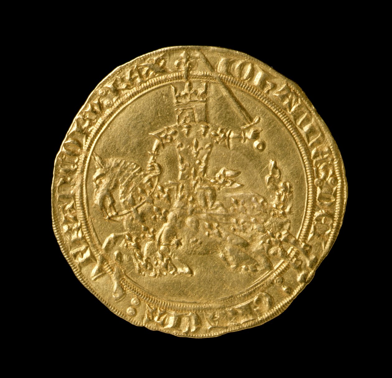 Jean II Le Bon (1319-64) Roi de France, Franc à Cheval, 1350-64 (avers) (or) - French School
