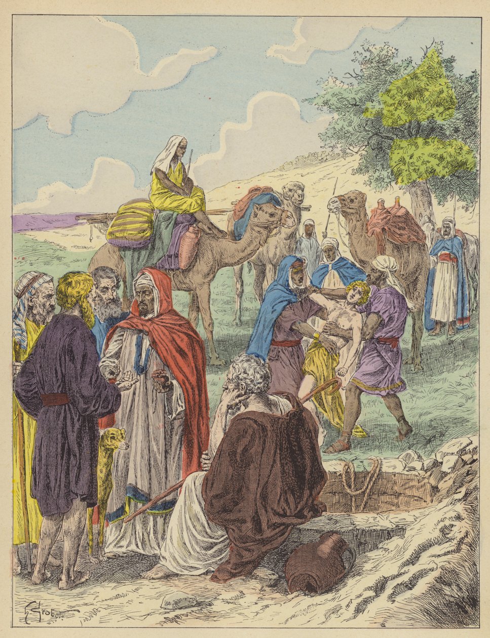 Joseph vendu par ses frères (lithographie couleur) - French School