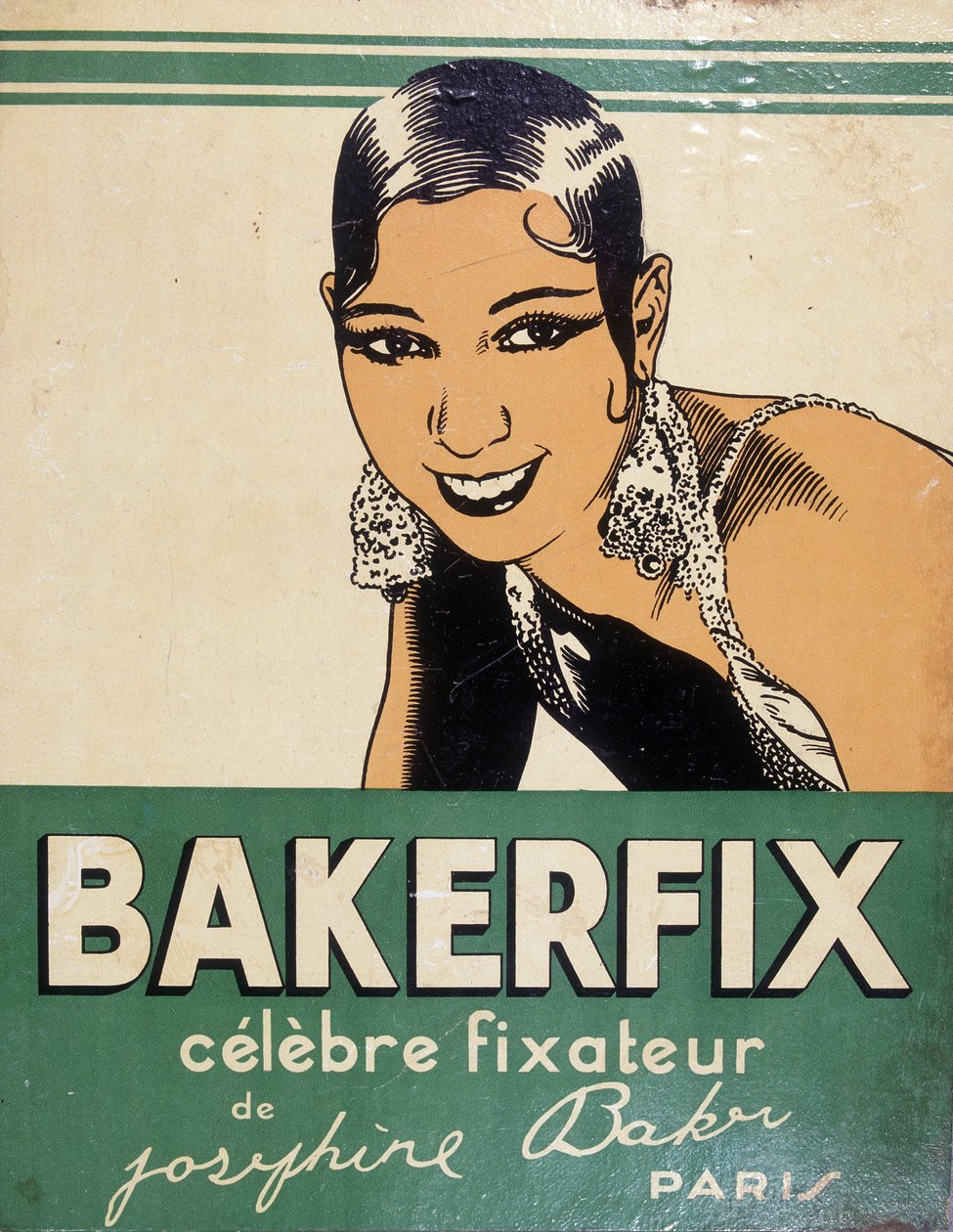 Josephine Baker - publicité pour Bakerfix : « Le célèbre fixateur de Josephine Baker » - French School