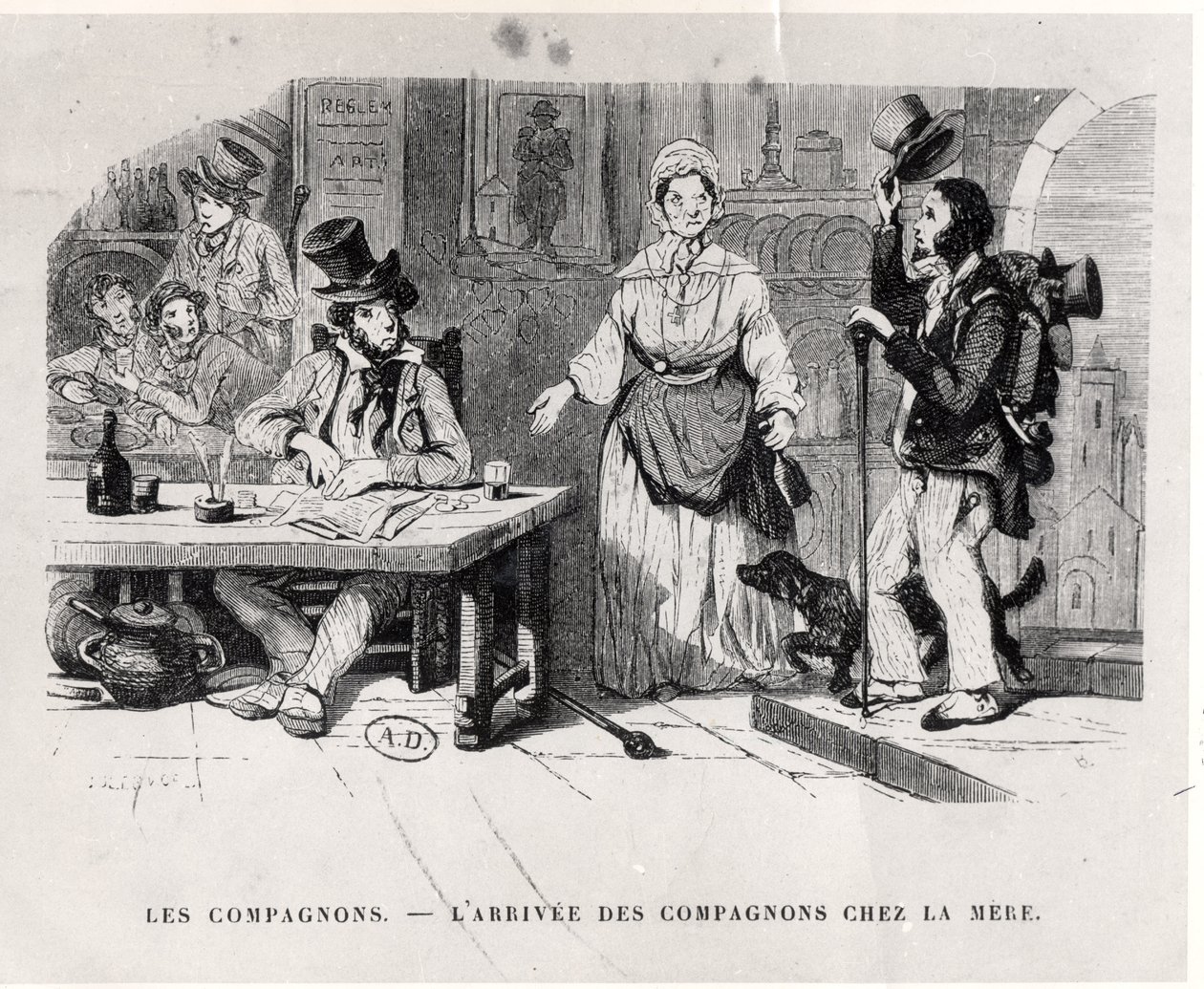 Compagnon arrivant dans une pension, vers 1850 - French School
