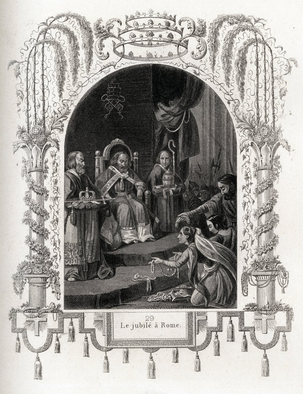 Jubilé à Rome en 1450, pendant le pontificat de Nicolas V (1447-1455). Gravure pour illustrer Histoire des papes par Maurice Lachatre (1814-1900), librairie du progrès, Paris. - French School