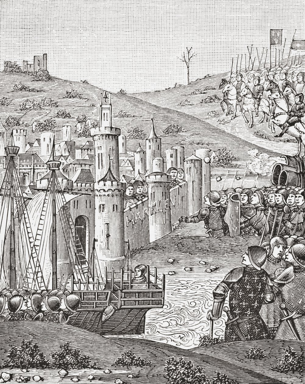 Le roi Charles VII, quittant Rouen, part assiéger la ville de Harfleur, d