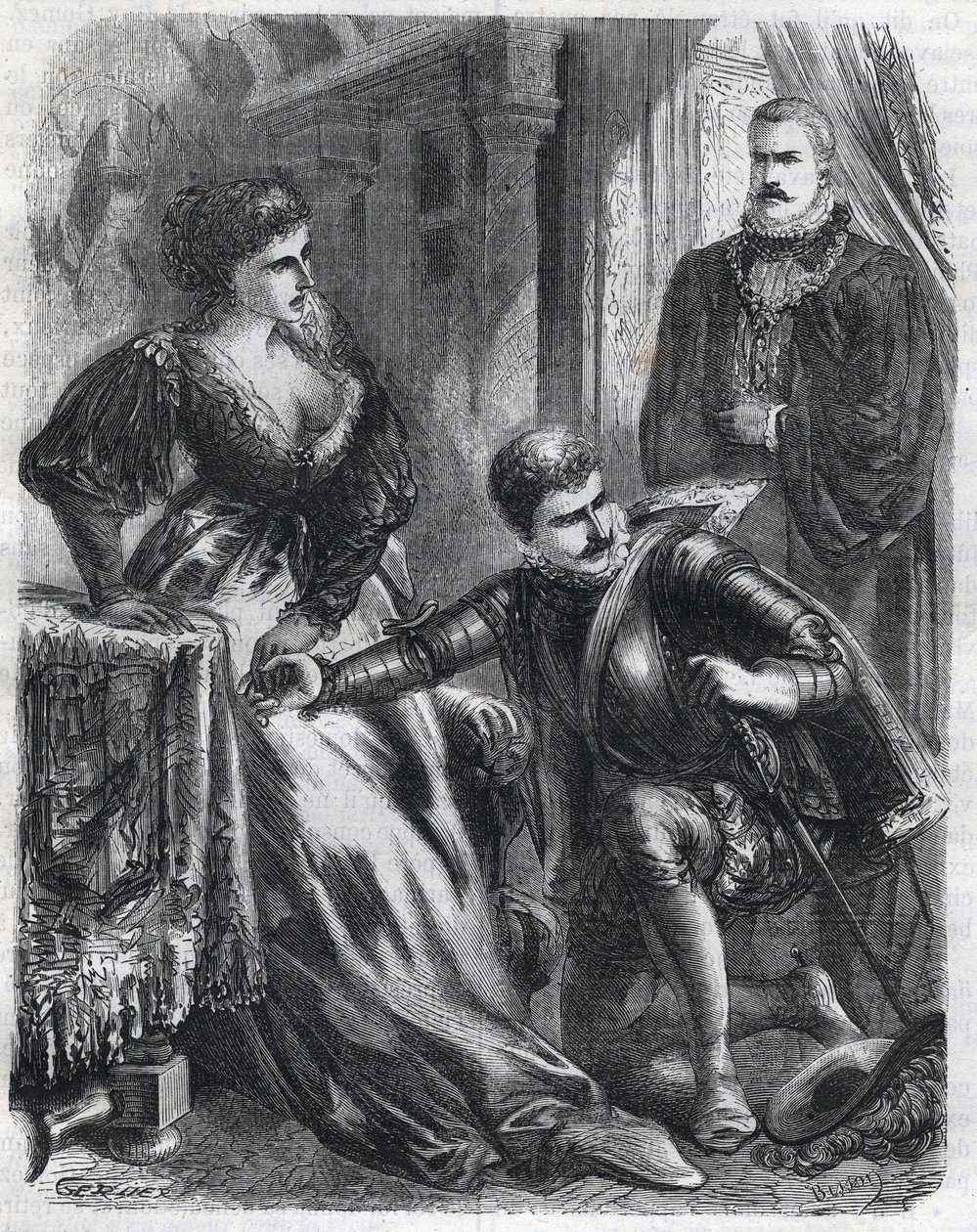 Le roi Philippe II (1527-1598) surprend son fils, le prince Don Carlos (1545-1568), tentant de violer sa belle-mère, la reine Élisabeth (1545-1568) (Élisabeth de France ou Isabelle de Valois), le 17 janvier - French School