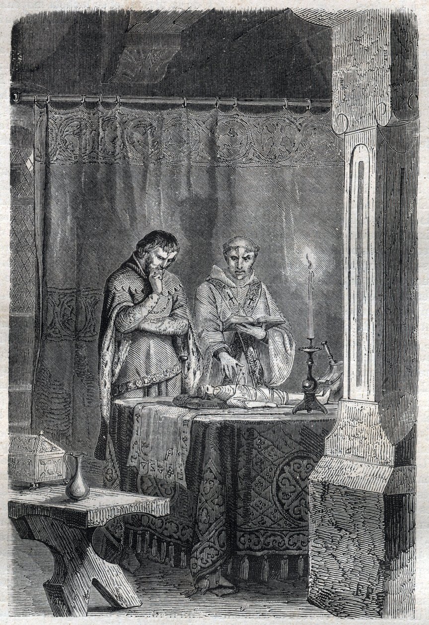 Le roi de France Charles V le Sage (1338 - 1380) consulte les devins. Gravure dans « Histoire des Papes (...) Crimes des Reines, Rois et Empereurs à travers les siècles » par Maurice Lachatre - French School