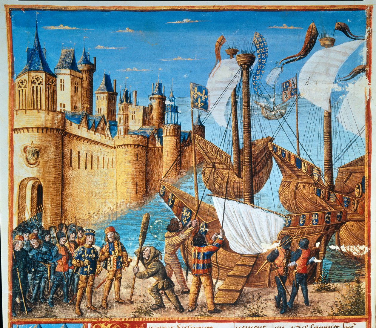 Le roi de France Louis IX (Saint Louis) embarquant pour la septième croisade - French School