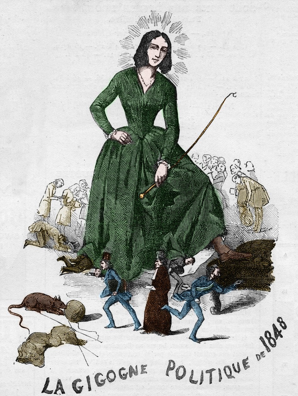 La Gigogne politique de 1848 (George Sand (Aurore Dupin, Baronne Dudevant) (1804-1876) écrivain français). Caricature réalisée à Bourges en 1848 de la collection romantique d