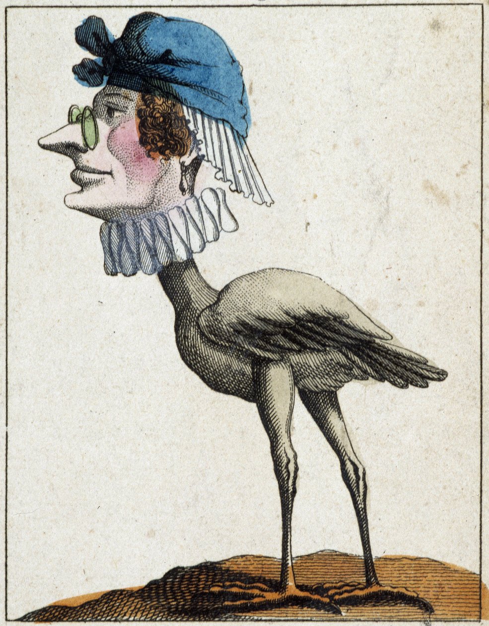 La cigogne en caricature, étude de caractère "caractère volatile" sd. XIXe, imagerie populaire. - French School