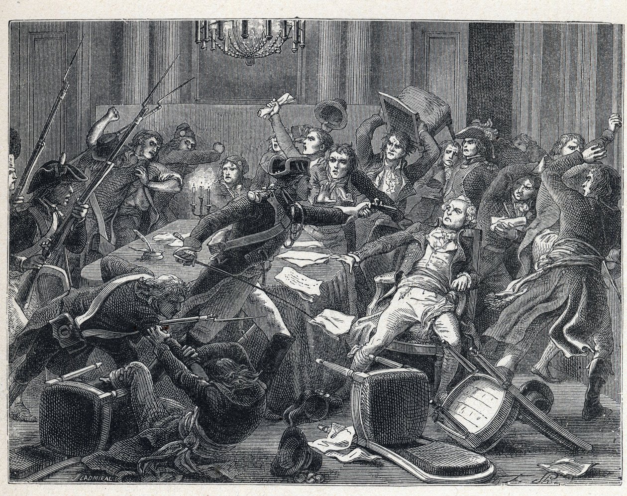 La Terreur pendant la Révolution française : arrestation de Maximilien de Robespierre (1758-1794) et de ses partisans réunis à l