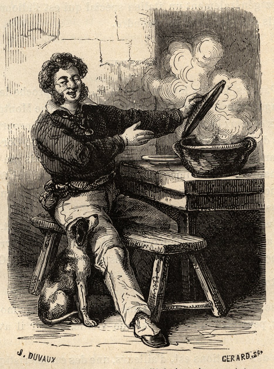 La bouillabaisse du marin marseillais au 19ème siècle - gravure dans "PATRIE" - DESCRIPTION PICTURESQUE DE LA FRANCE EN 6 VOLUMES PAR LUCIEN HUARD - fin 19ème siècle - French School