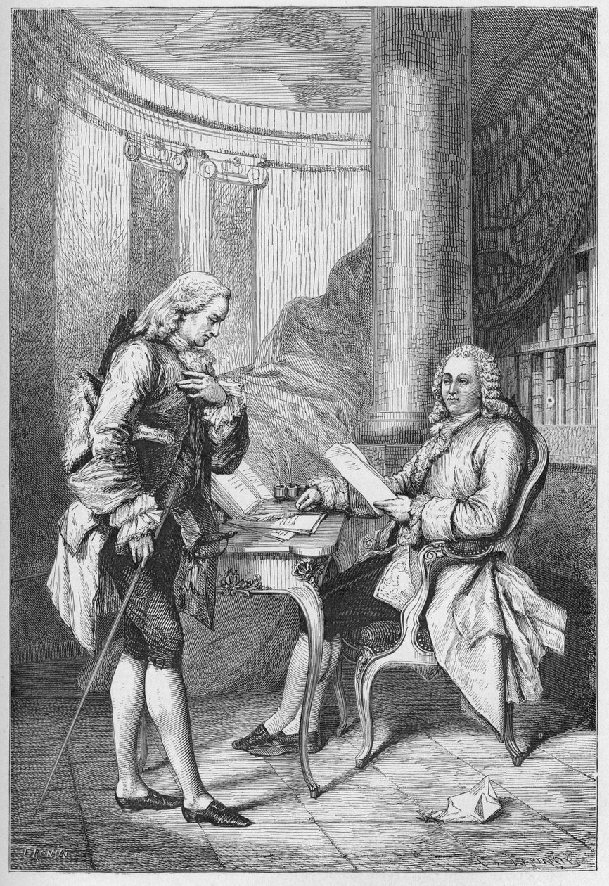 La démission de Turgot 1776 - Louis XVI (1754-1793), roi de France, et Anne Robert Jacques Turgot (1727-1781) - La démission de Turgot - gravure de « L