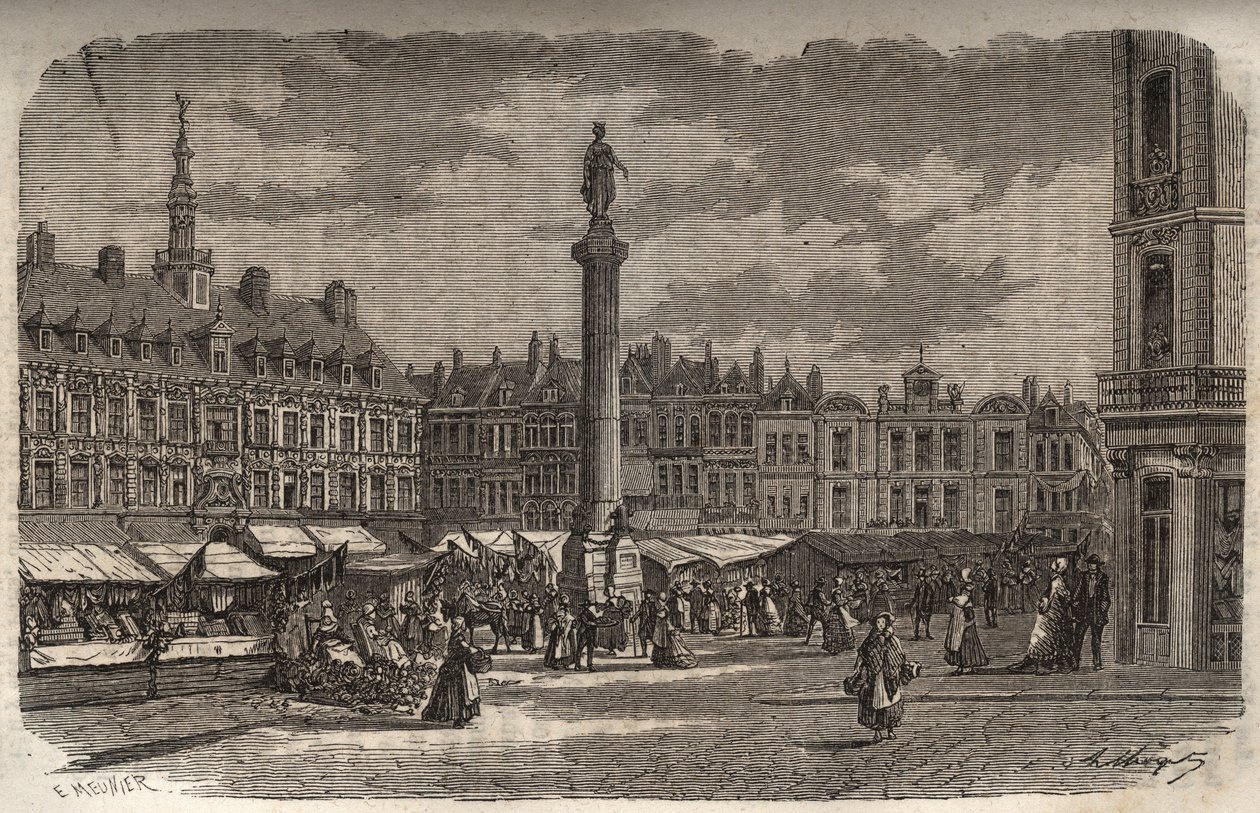 La Grand-Place à Lille - gravure de « Histoire de France » par Victor Duruy (1811-1894) - 1882 - French School