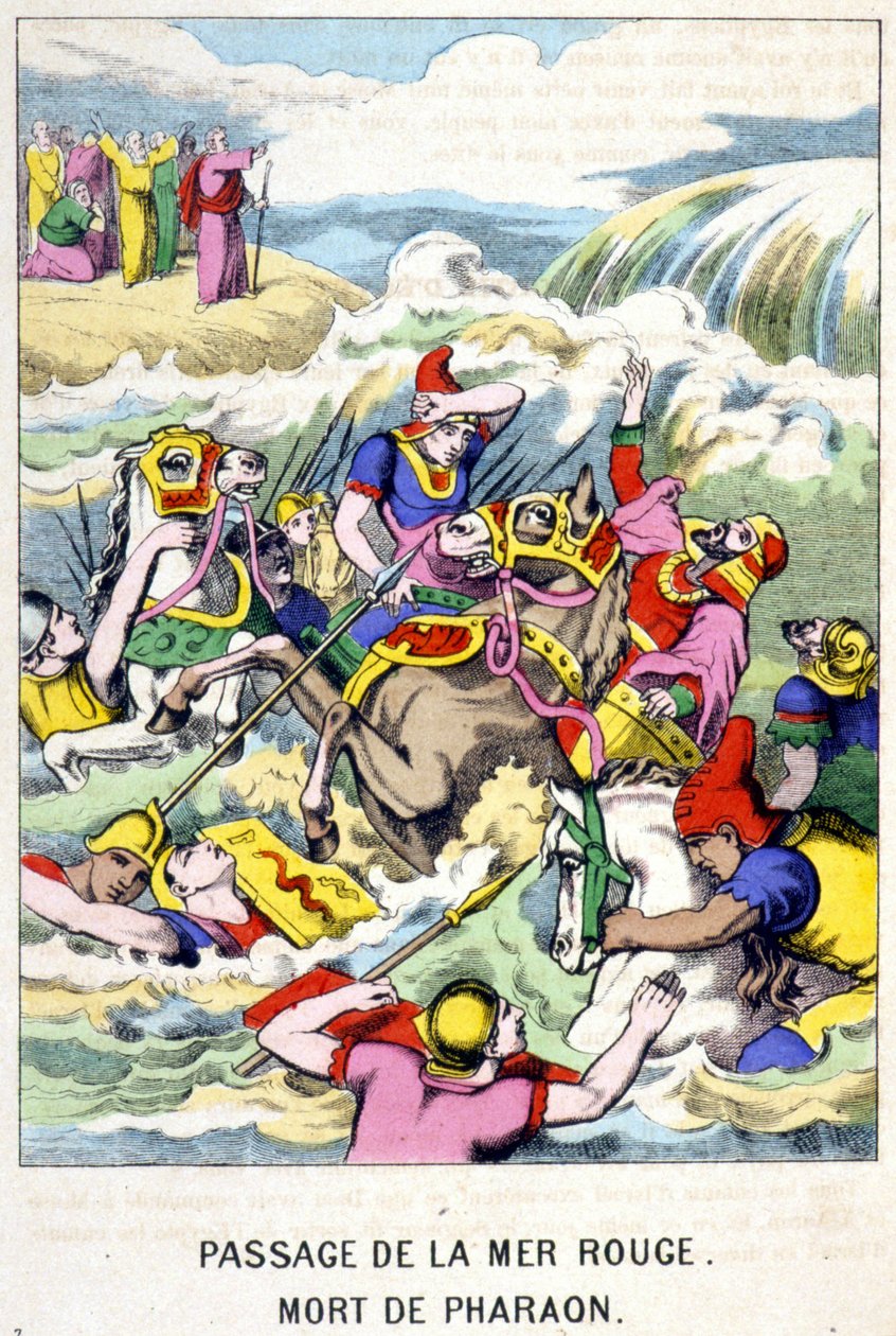 La mort de Pharaon au passage de la mer Rouge - dans "Vie de Moïse", éd. Olivier Pinot, Épinal, fin du XIXe siècle - French School