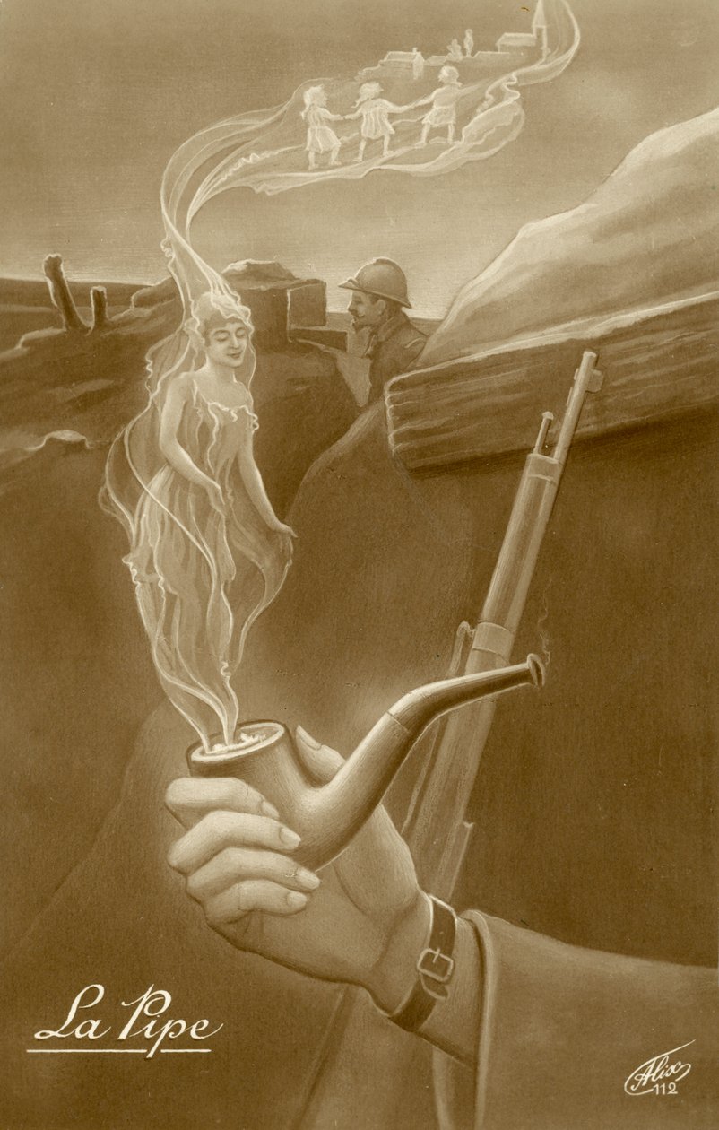 La pipe, carte postale française de la Première Guerre mondiale (litho) - French School