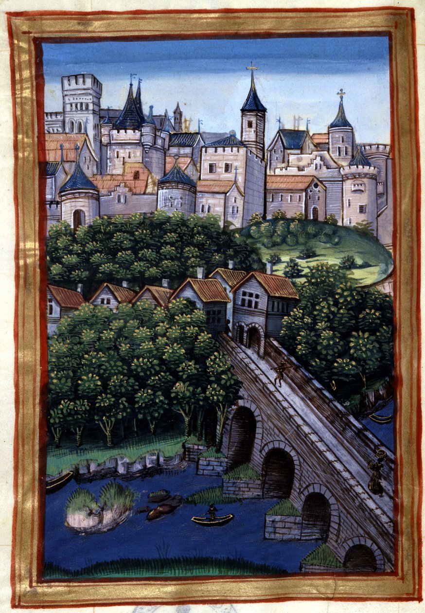 La ville de Lyon - dans "Roman de Palamus, conte de Lion" par Simphorian-Champier - French School