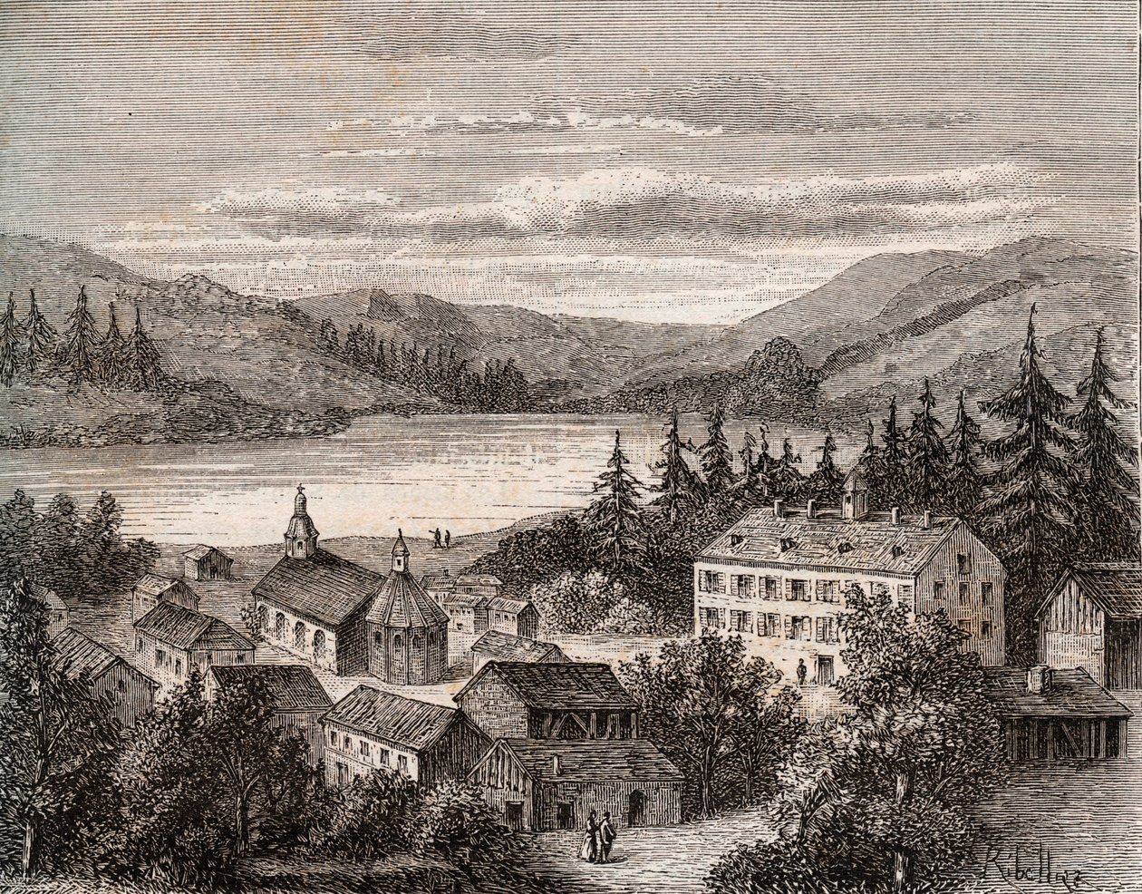 Lac de Gérardmer - Alsace Champagne Ardenne Lorraine - gravure dans «La France illustrée: géographie, histoire, administration statistique» par V.A. Malt-Brown. 1884 - French School