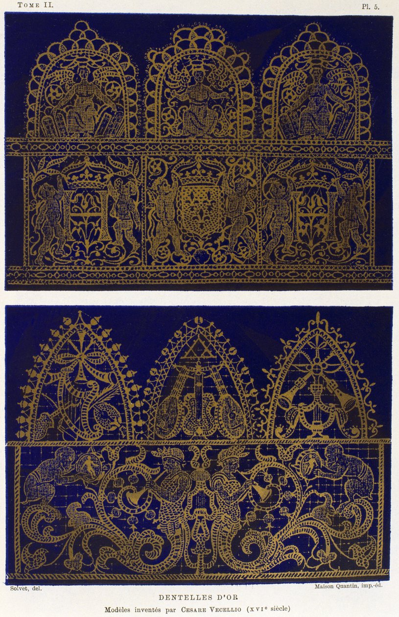 Échantillons de dentelle en or, par Cesare Vecellio, gravure de Dictionnaire de l