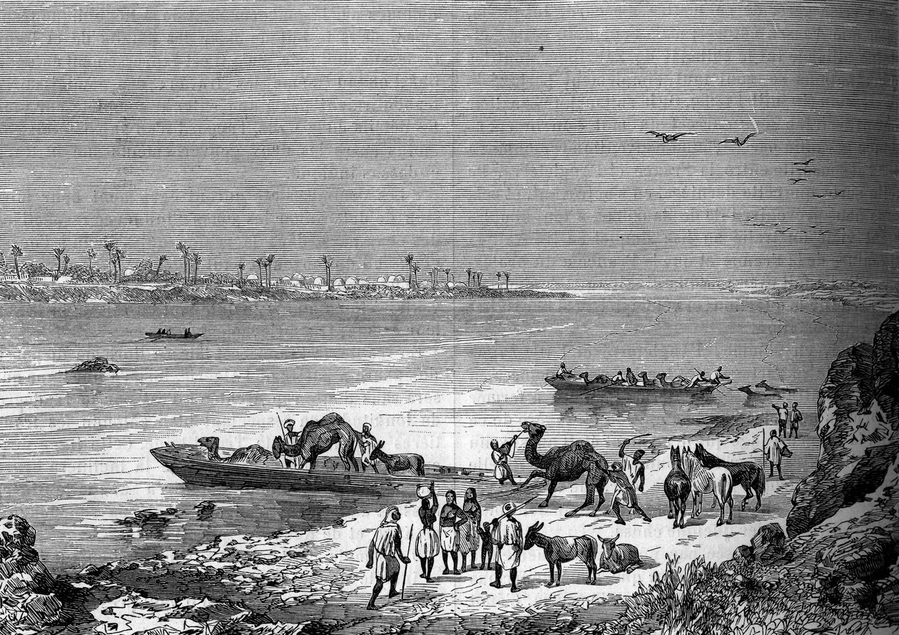 Lac Niger dans la ville de Sai, Afrique. Gravure dans "Le Journal de la jeunesse" - French School