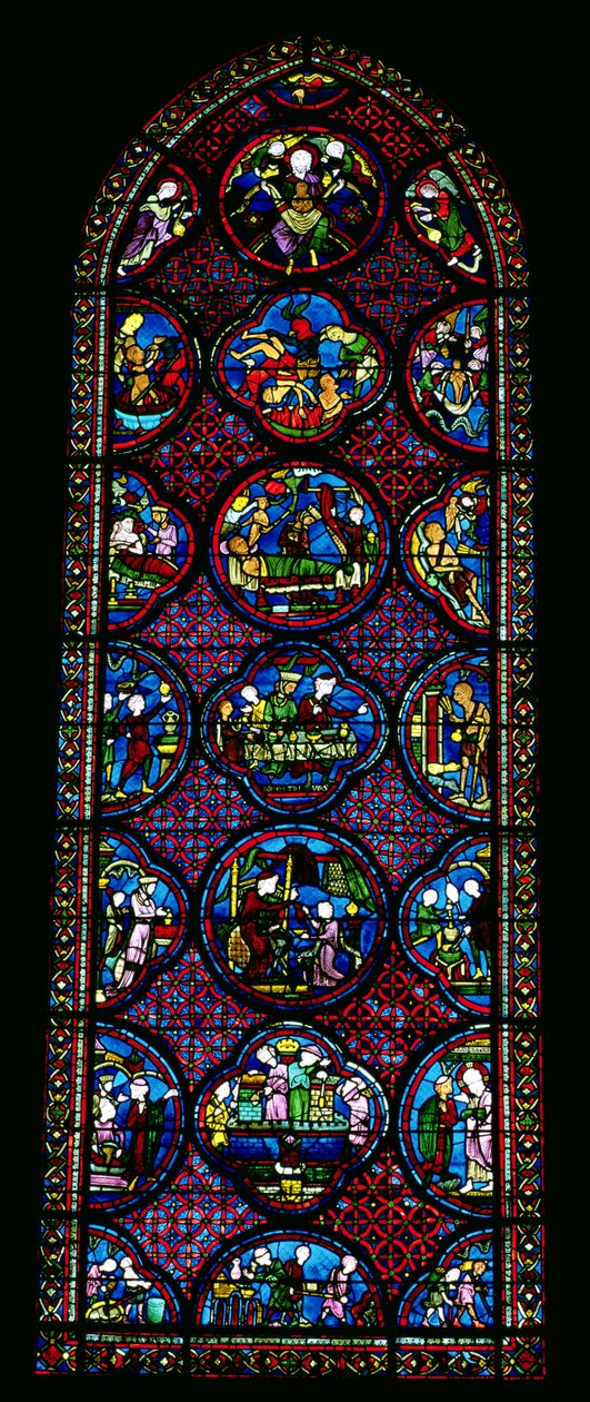 Vitrail représentant la parabole de Lazare et du riche - French School