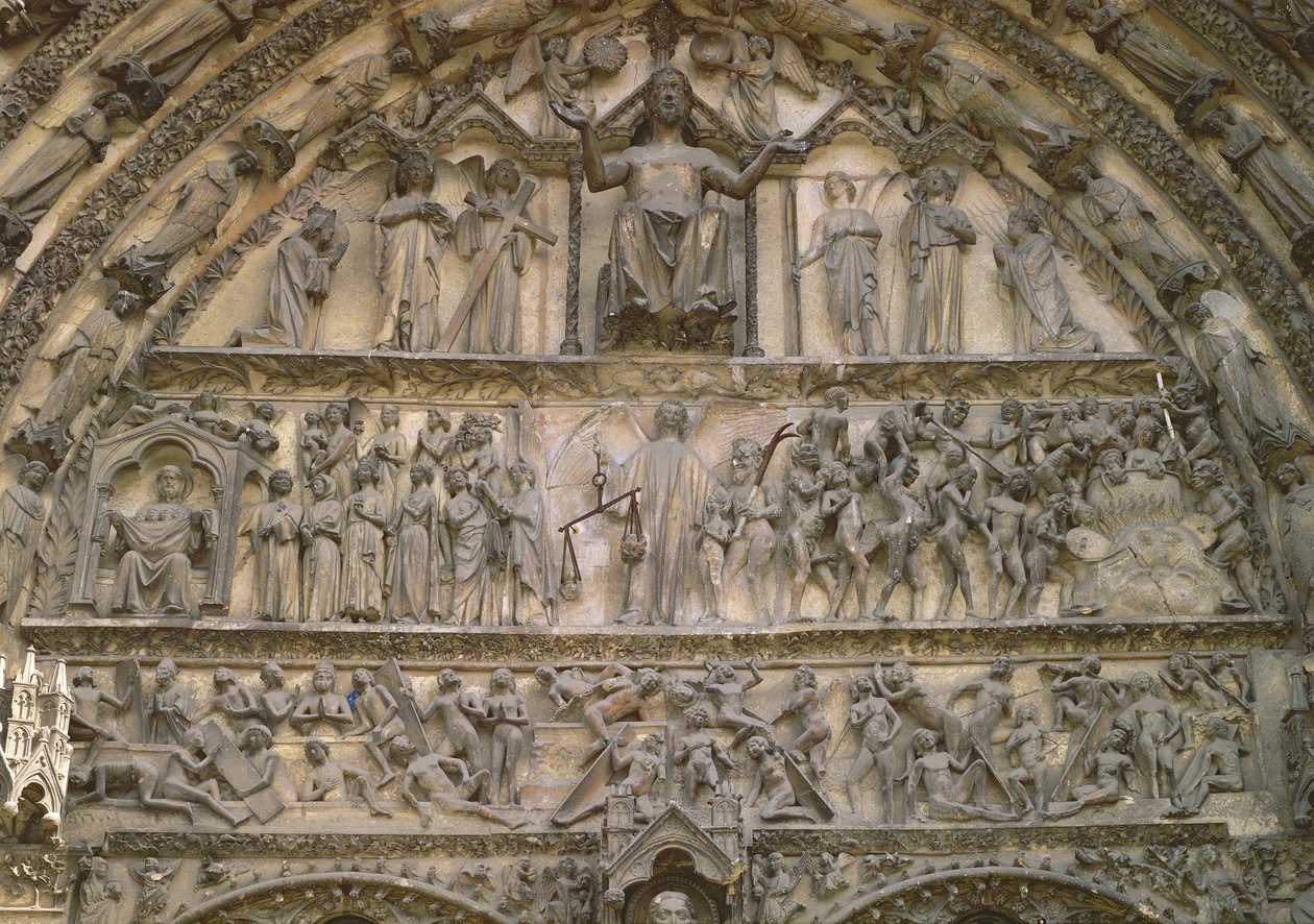 Jugement dernier, tympan du portail central de la façade ouest, 13e siècle - French School