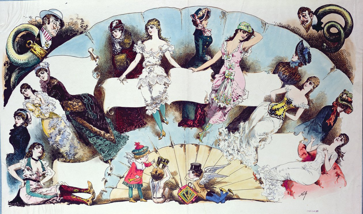 Illustrations de mise en page pour un article sur les sous-vêtements féminins, de La Vie Parisienne, c.1870 - French School