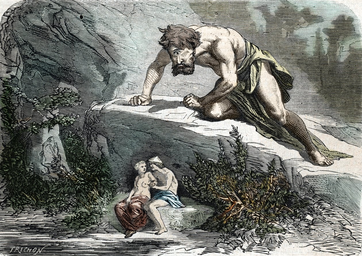 Le Cyclope Polyphème surprenant Galatée et Acis - French School
